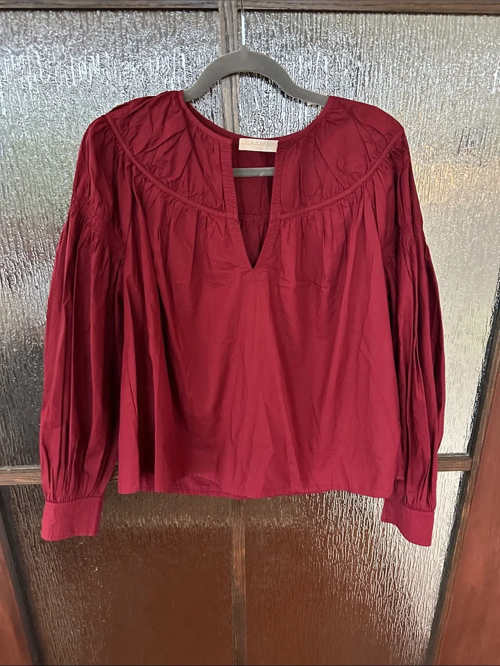 Ulla Johnson Ora blouse Women's Burgundy V-Neck Peasant Blouse Sz 10